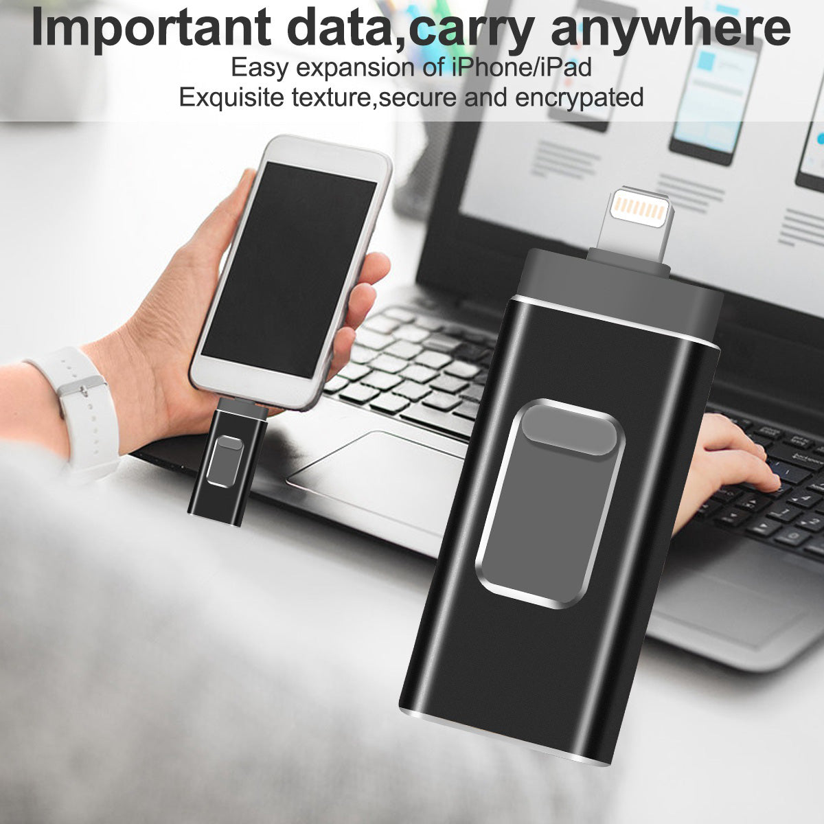 Uniqkart R-01B 32GB USB Memory Stick for iPhone Android PC, Portable USB 3.0 Flash Drive Thumb Drive Photo Stick - Black