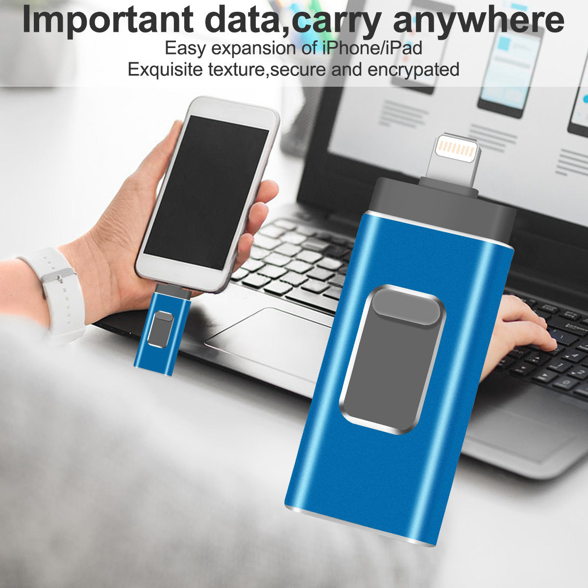 Uniqkart R-01B 32GB USB Memory Stick for iPhone Android PC, Portable USB 3.0 Flash Drive Thumb Drive Photo Stick - Blue