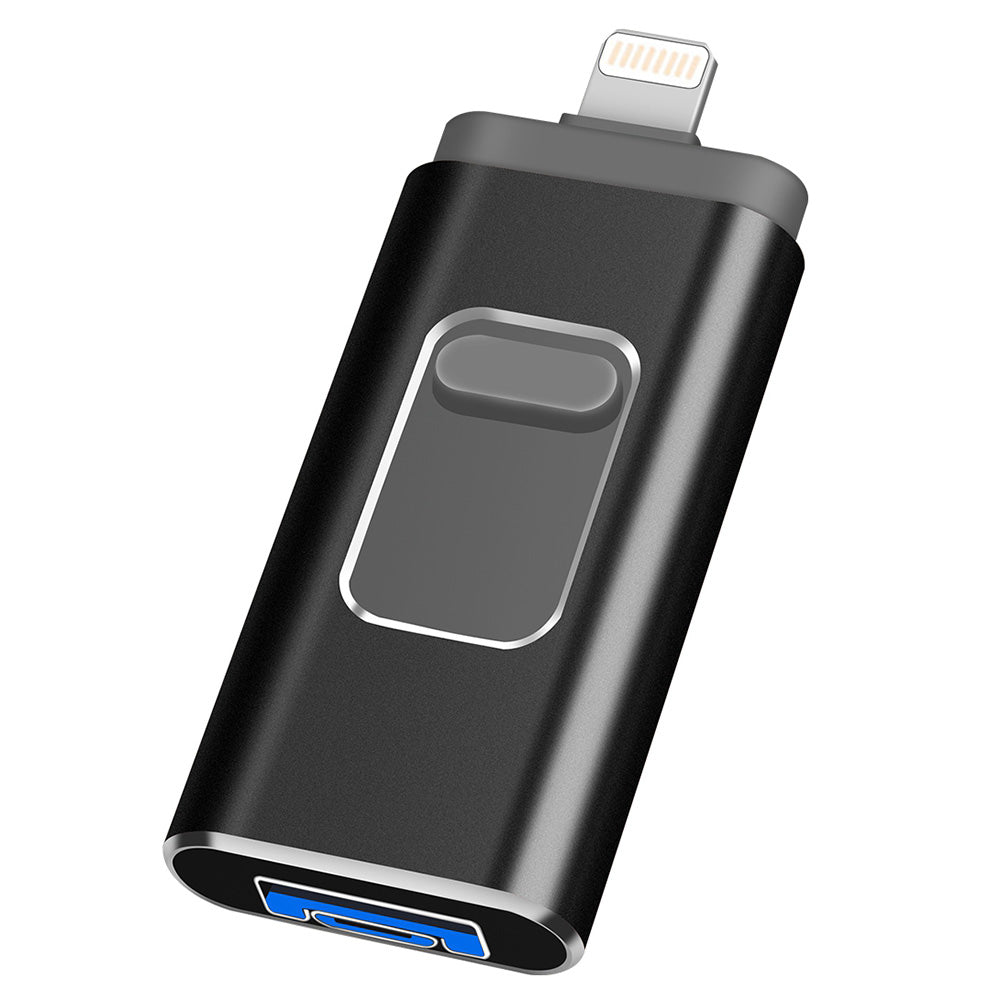 Uniqkart R-01B 8GB High Speed USB 3.0 Flash Drive 3 in 1 Photo Stick for iPhone Android PC Memory Stick - Black