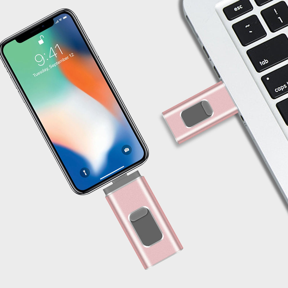 RICHWELL R-01B 8GB High Speed USB 3.0 Flash Drive 3 in 1 Photo Stick for iPhone Android PC Memory Stick - Pink