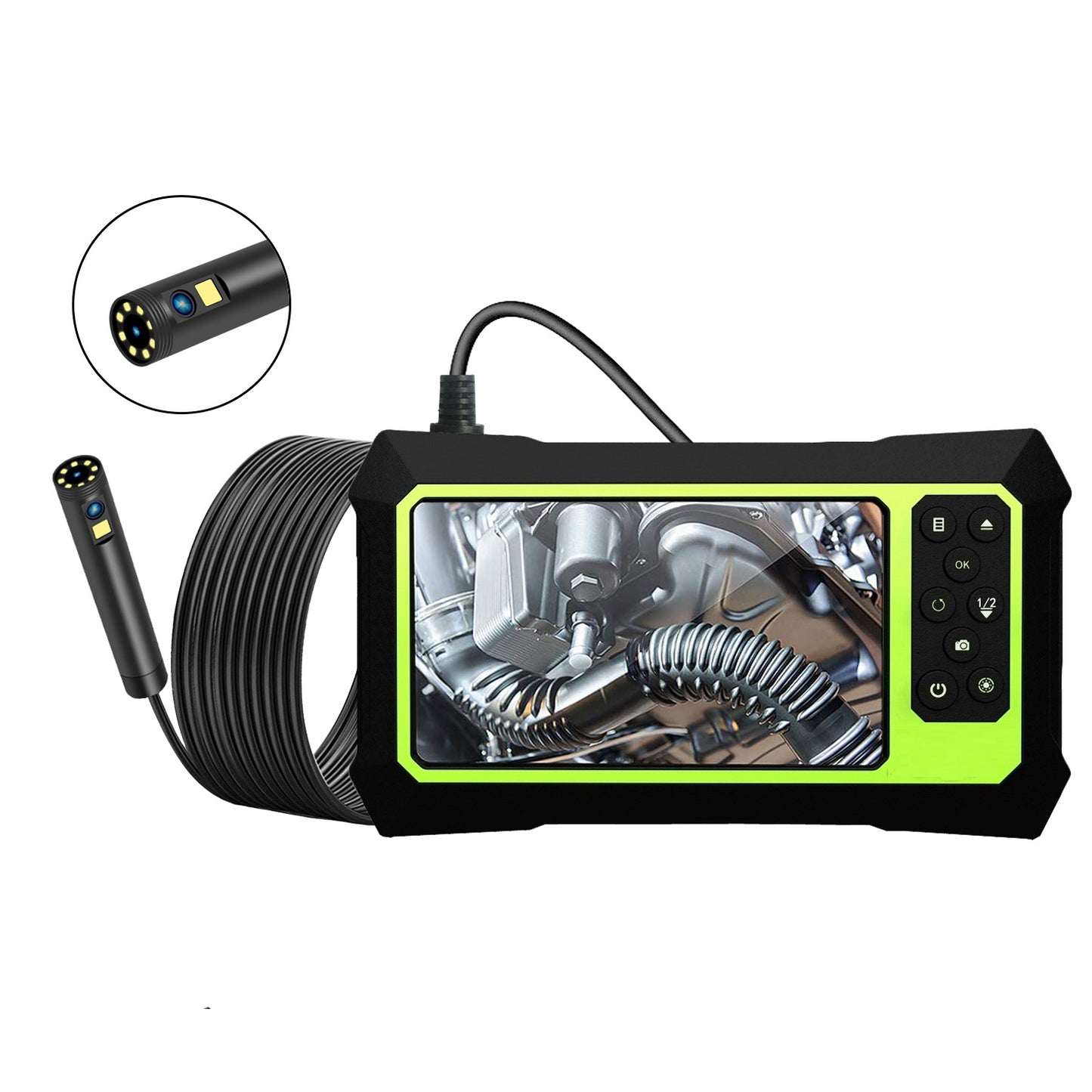 B315 2m Hard Wire Dual-lens Borescope 5.5mm Front Lens Inspection Camera with 9 LED Lights 4.3" Screen