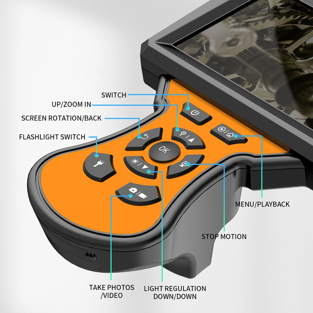 M50 5m Hard Wire 8mm Lens 5-inch Screen Endoscope 8-LED Waterproof Industrial Borescope Inspection Tool - Blue