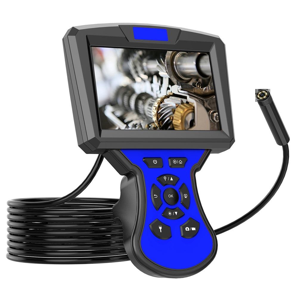 M50 1m Hard Wire 5-inch Screen Hand-held Industrial Endoscope 1080P 5.5mm Lens 8-LED Waterproof Inspection Borescope - Blue