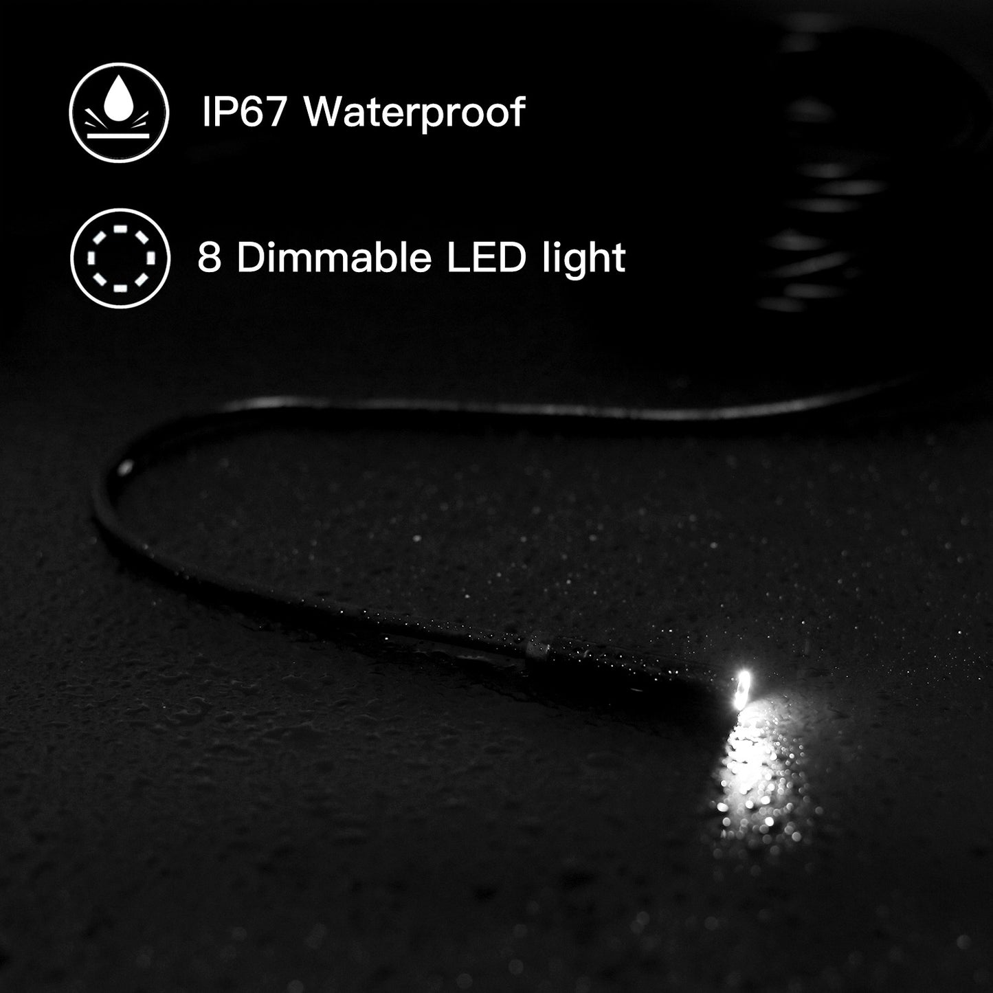 F270 2m Hard Wire 8mm Lens WiFi Industrial Endoscope Dimmable 8-LED Waterproof Sewer Pipe Inspection Camera