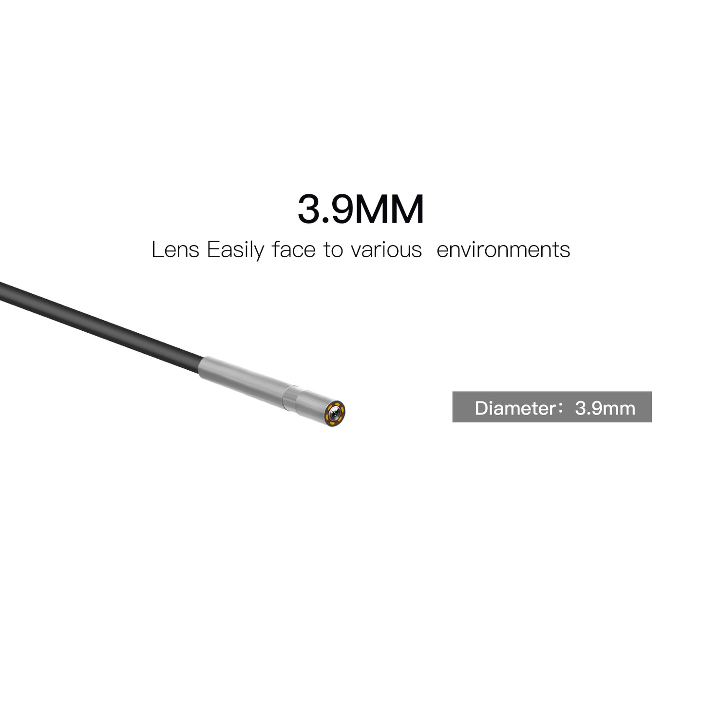 P60A 2m Hard Wire 3.9mm Lens Industrial Endoscope Inspection with 8 LED Lights and 2.4inch Screen Display