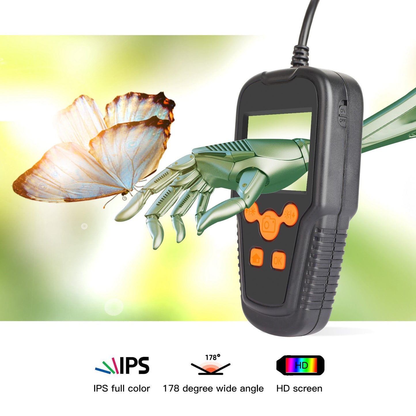 P60A 5m Hard Wire Industrial Endoscope 3.9mm Camera Lens Inspection with 8 LED Lights and 2.4inch Screen Display