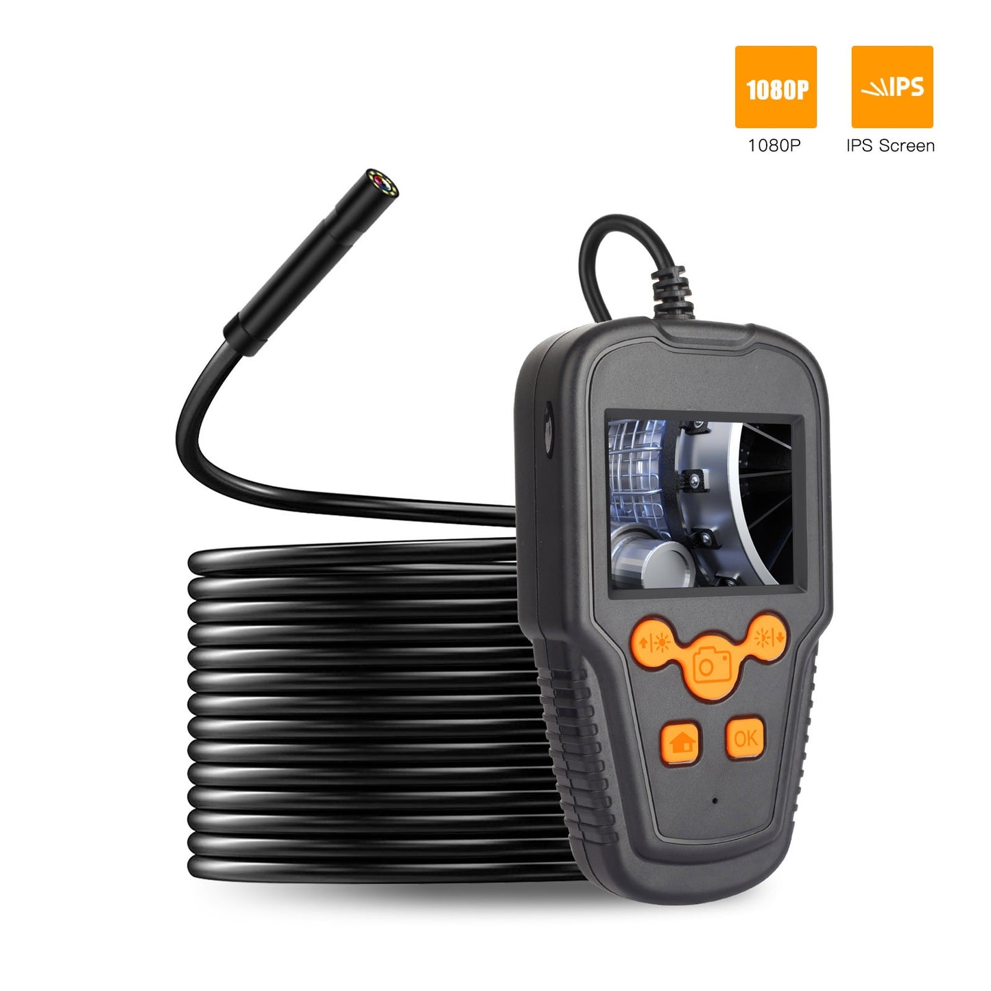 P60A 10m Hard Wire 8mm Lens Portable 2.4 inch Screen Industrial Endoscope Waterproof HD Inspection Camera Borescope
