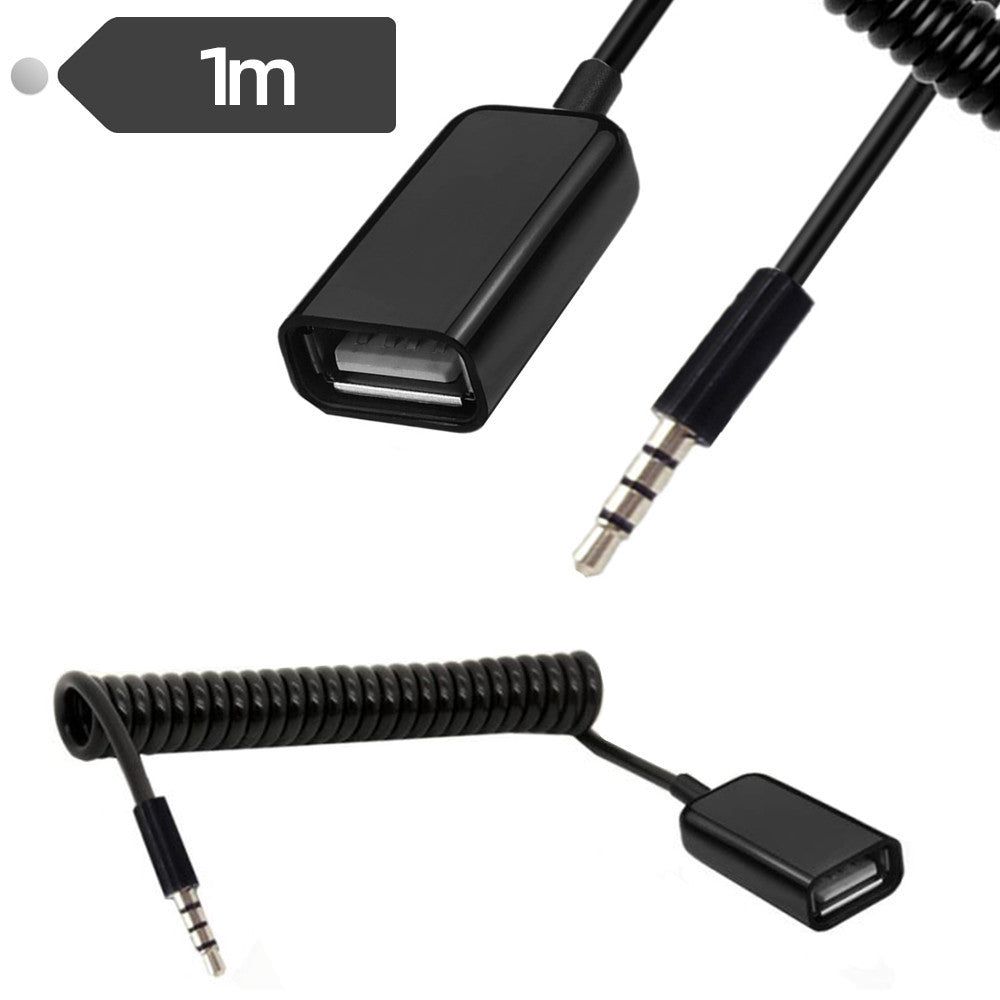 1m 3.5mm Male to USB2.0 Female Audio Adapter Spring Cable Data Transfer Charging OTG Cord