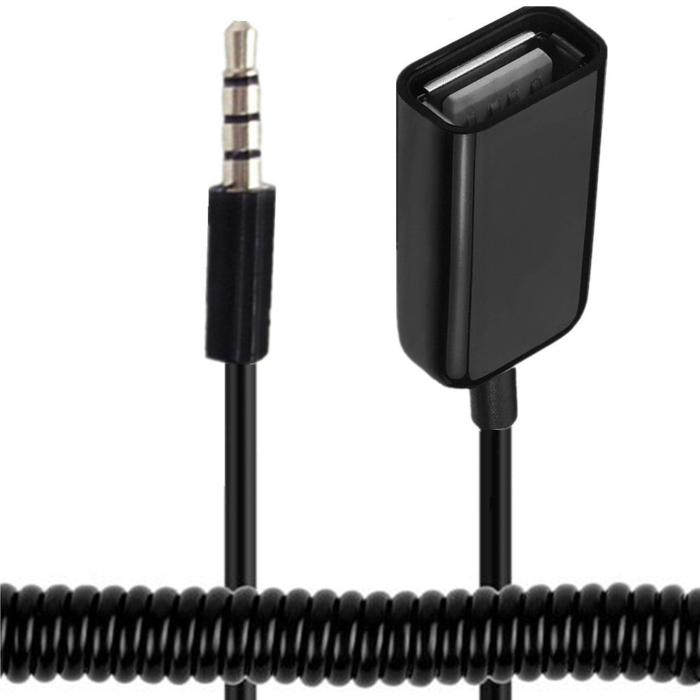 1m 3.5mm Male to USB2.0 Female Audio Adapter Spring Cable Data Transfer Charging OTG Cord