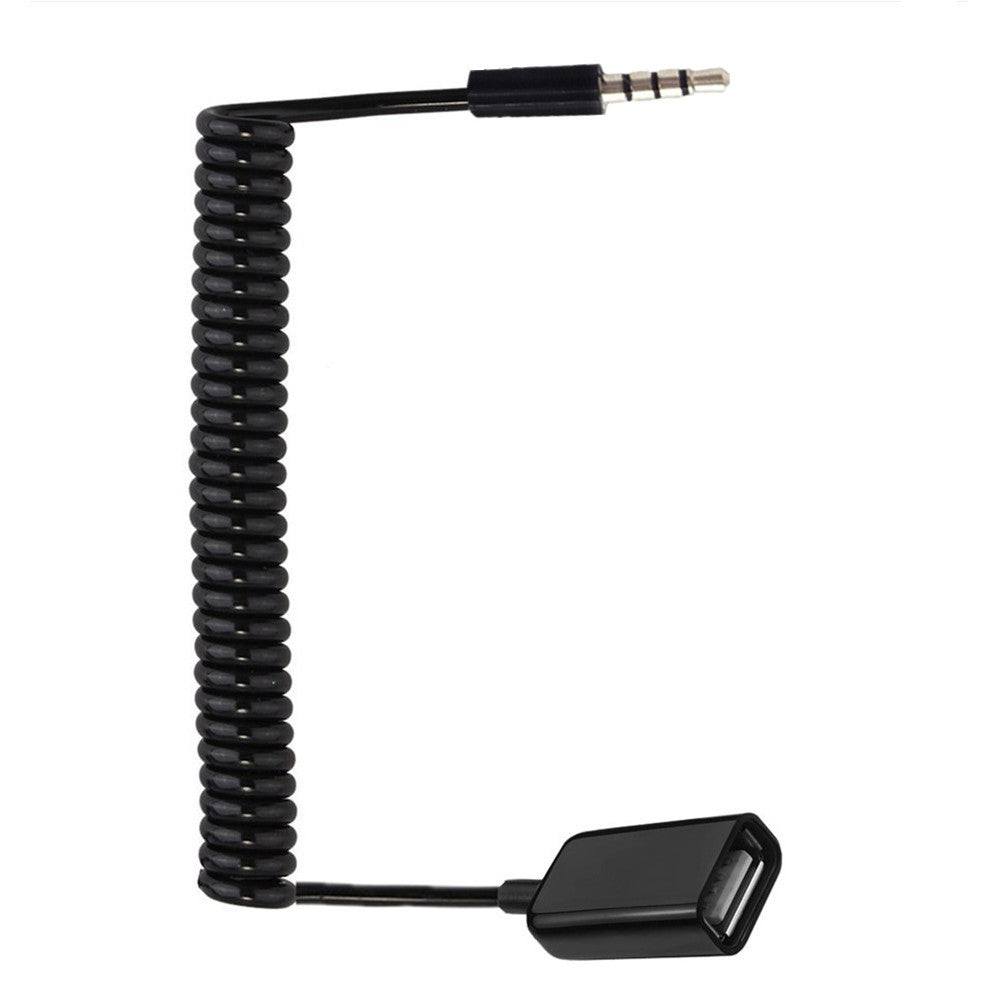 1m 3.5mm Male to USB2.0 Female Audio Adapter Spring Cable Data Transfer Charging OTG Cord
