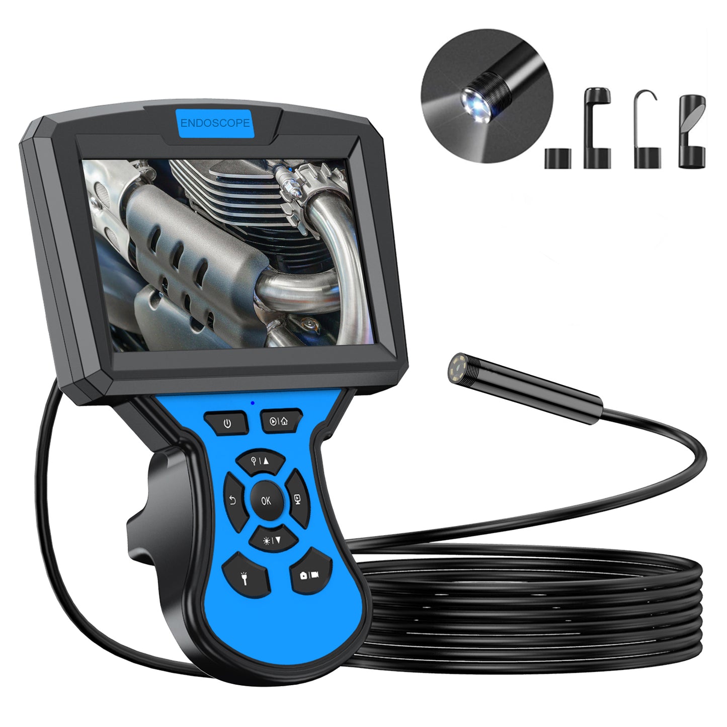 M50 5m Hard Wire Industrial Endoscope 5.5mm Len 1080P 6-LED Borescope Inspection Camera 5inch IPS Screen - Blue
