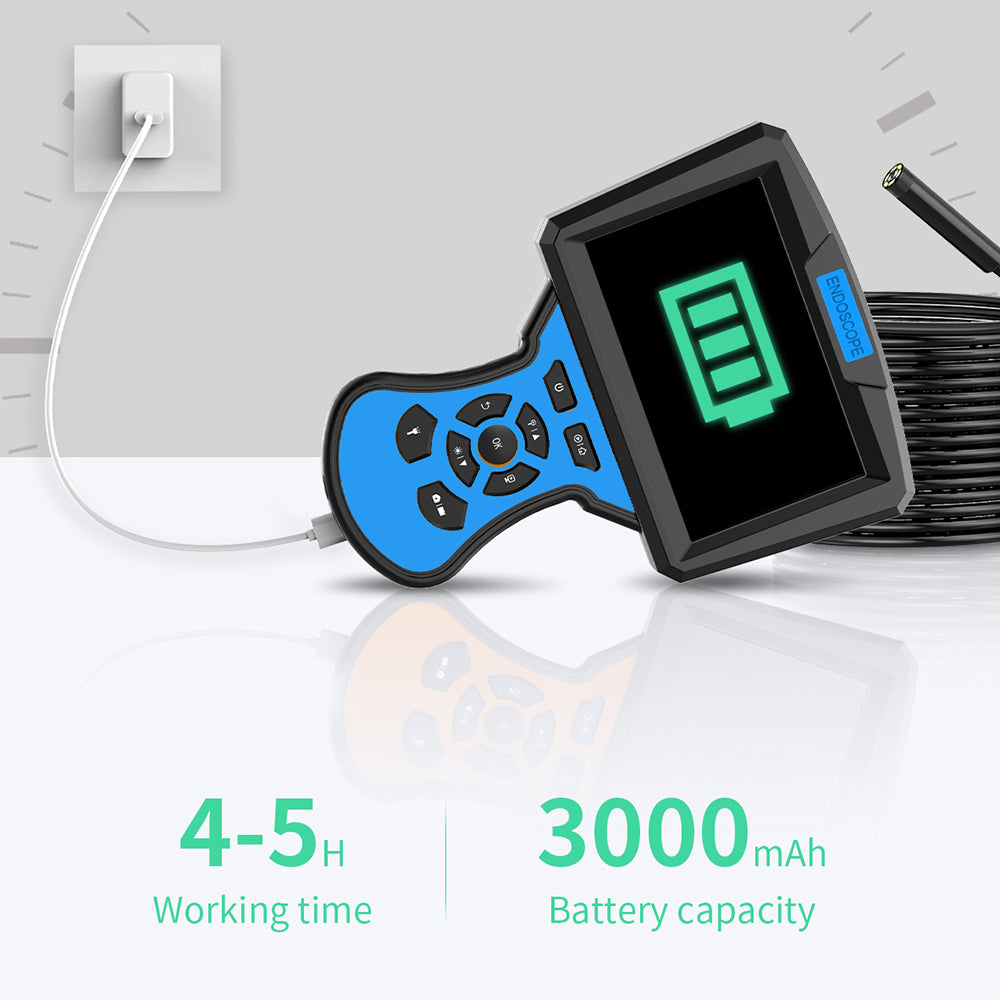 M50 5m Hard Wire 1080P HD Industrial Endoscope 8mm Lens 5inch IPS Screen Borescope IP67 Waterproof Snake Camera with 6 LED Lights - Blue