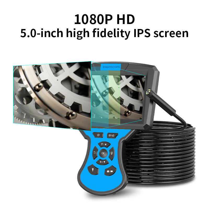 M50 1m Hard Wire HD Industrial Endoscope IP67 8mm Len 5inch IPS Screen 6-LED Borescope Camera - Blue