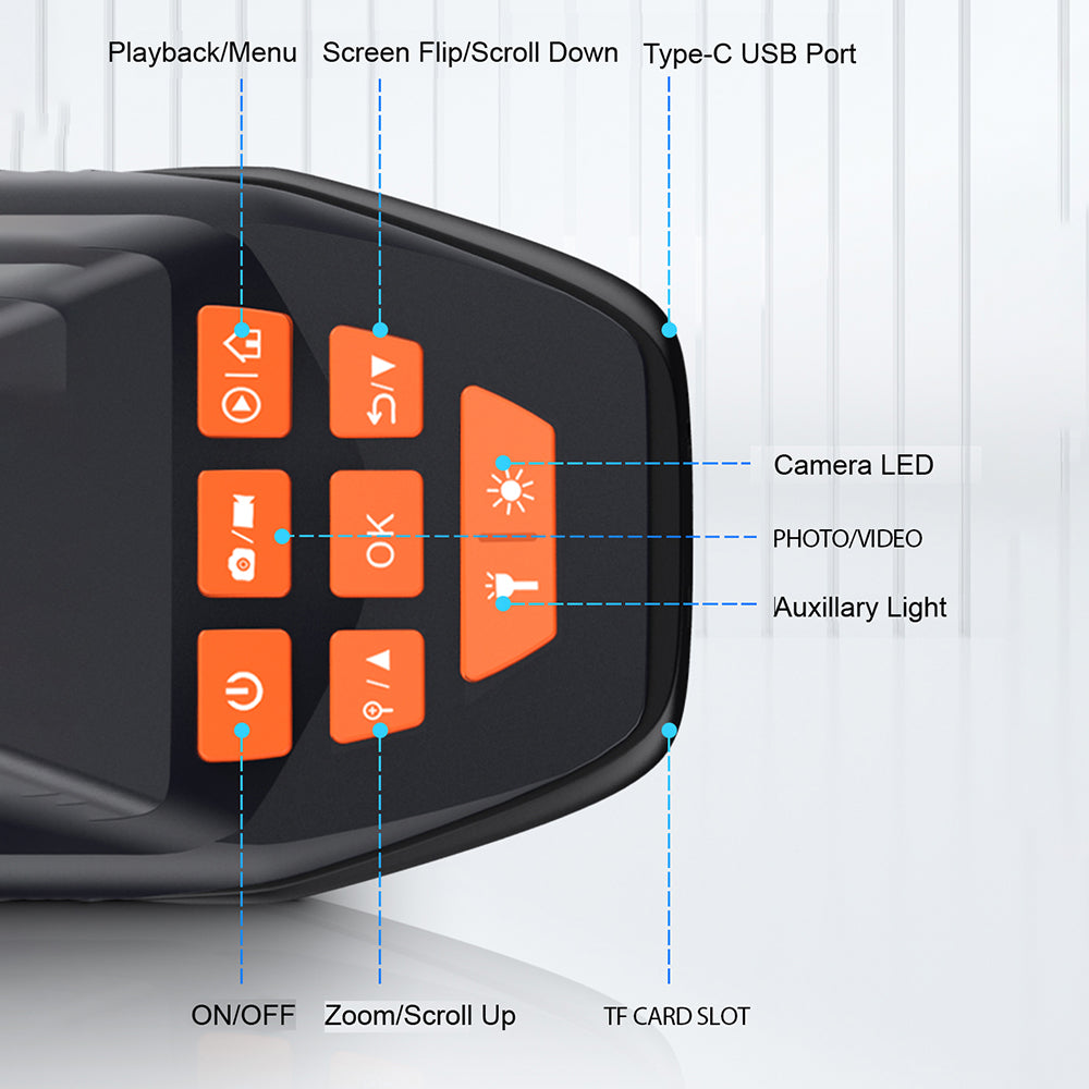 M30 1m Wire 8mm Dual-Lens 3inch Screen Endoscope Camera 7-LED Waterproof Industrial Borescope