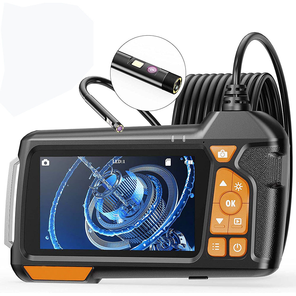 M40 1m Hard Wire 8mm Dual-lens Endoscope with 7-LED Light 4.5inch IPS Screen Industrial Mechanic Camera Scope - Black+Orange