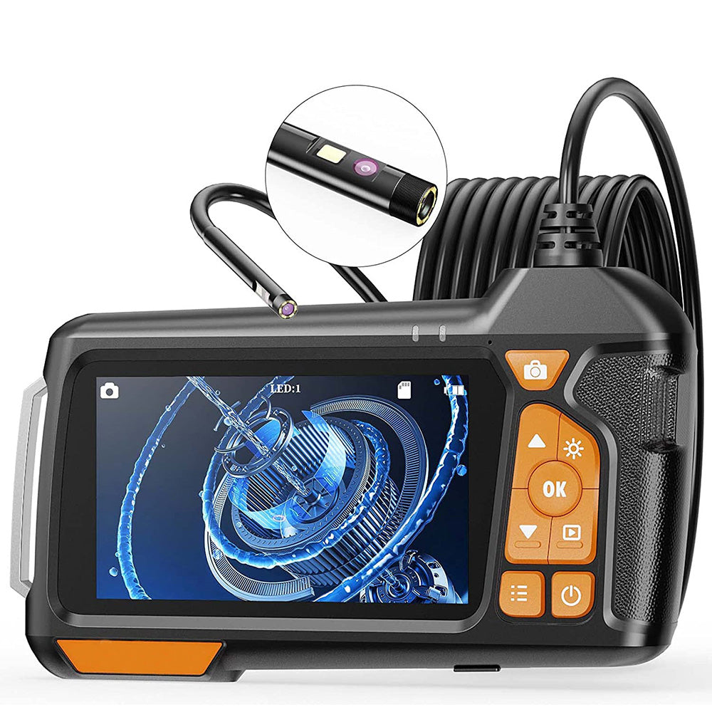 M40 5m Hard Wire Dual-lens Borescope Inspection Camera 5mm 4.5inch IPS Screen Industrial Borescope with 7-LED - Black+Orange
