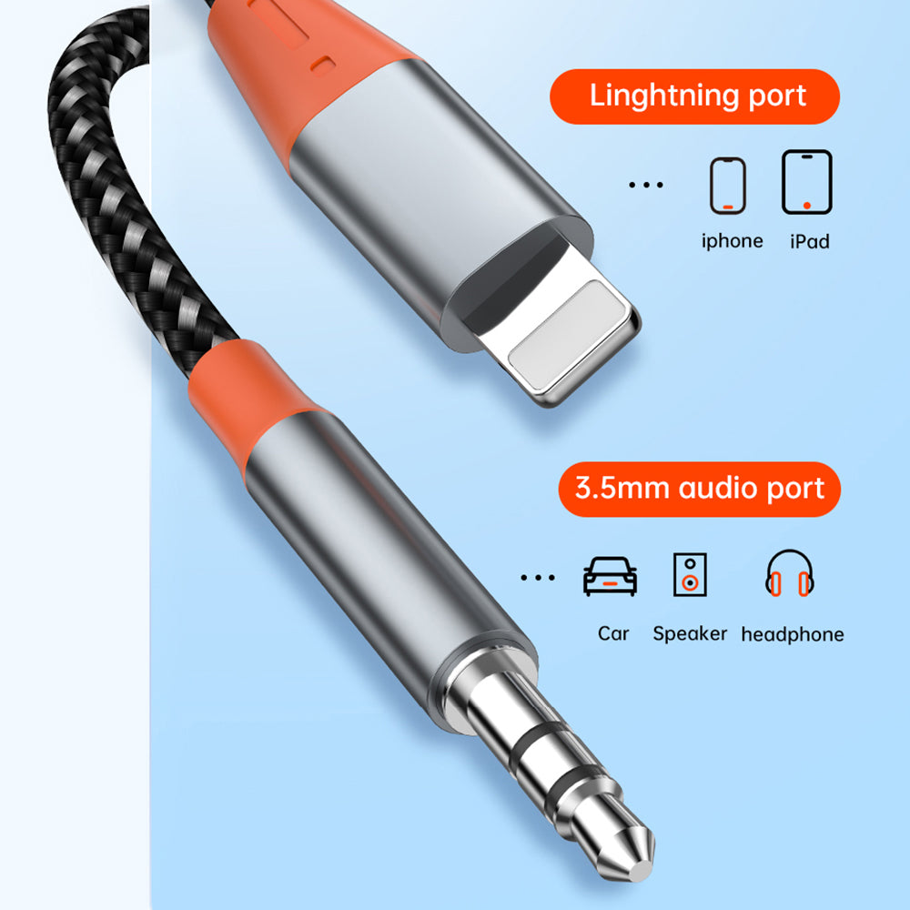Wiwu YP06 1.2m Lightning Male to 3.5mm Male Audio Cable Aluminum Alloy + Nylon Braided Car Audio Cord
