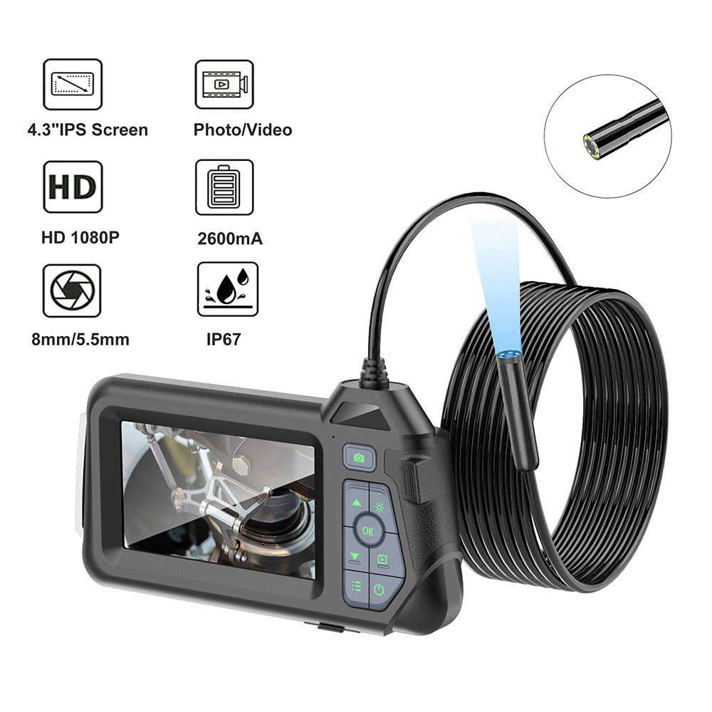 M60 2m Wire Single-Lens Endoscope Camera 5mm 4.3-inch IPS Screen Borescope with 6-LED Light
