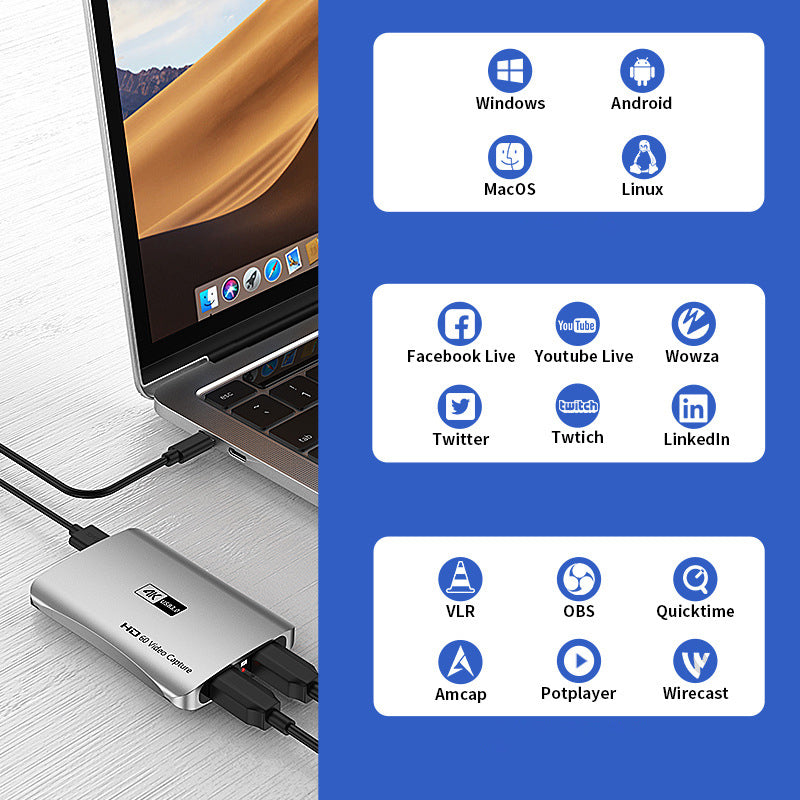 HC-337 For PS5 / Projector USB 3.0 Video Capture Card 4K 60hz HDMI-compatible HD Video Recorder