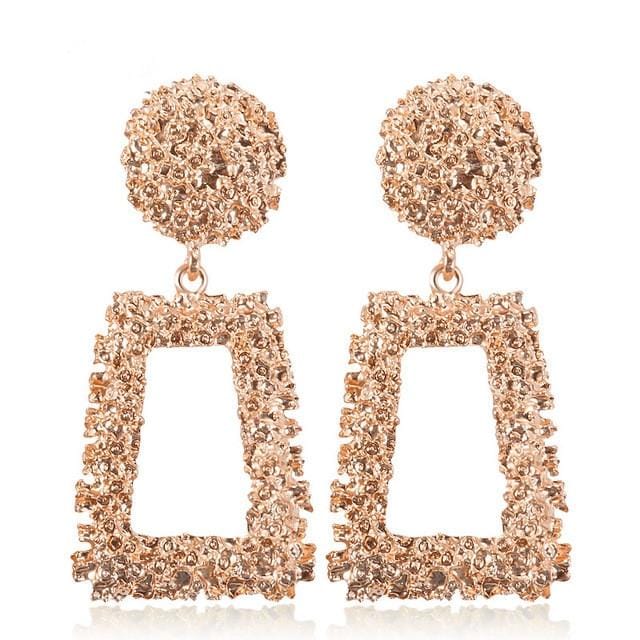 Exaggerated Scrub Geometric Earrings Trapezoidal Long Metal Earrings (Rose Gold)