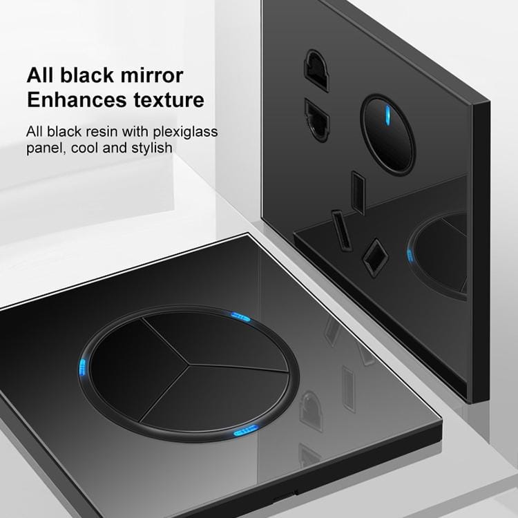 86mm Round LED Tempered Glass Switch Panel, Black Round Glass, Style:One Open Dual Control