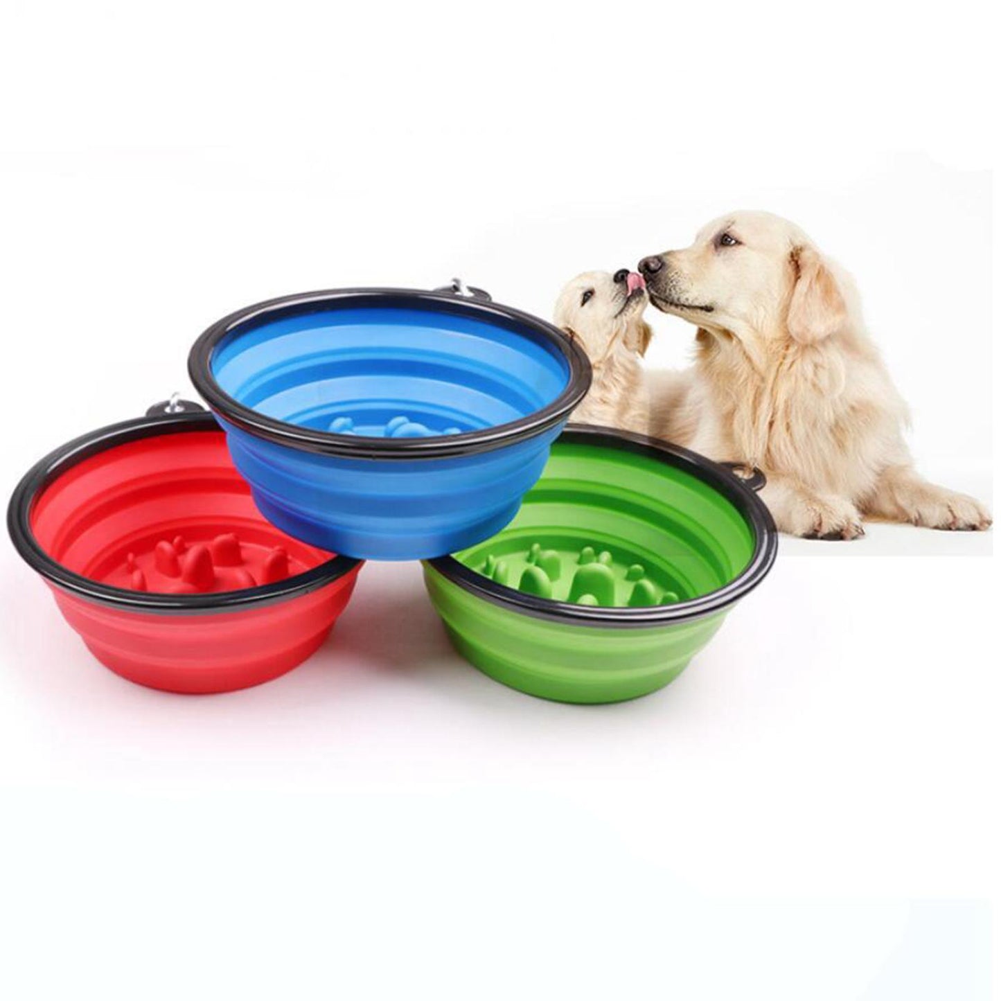 Slow Feeder Dog Bowl Collapsible Pet Cat Food Dish Water Feeding Green