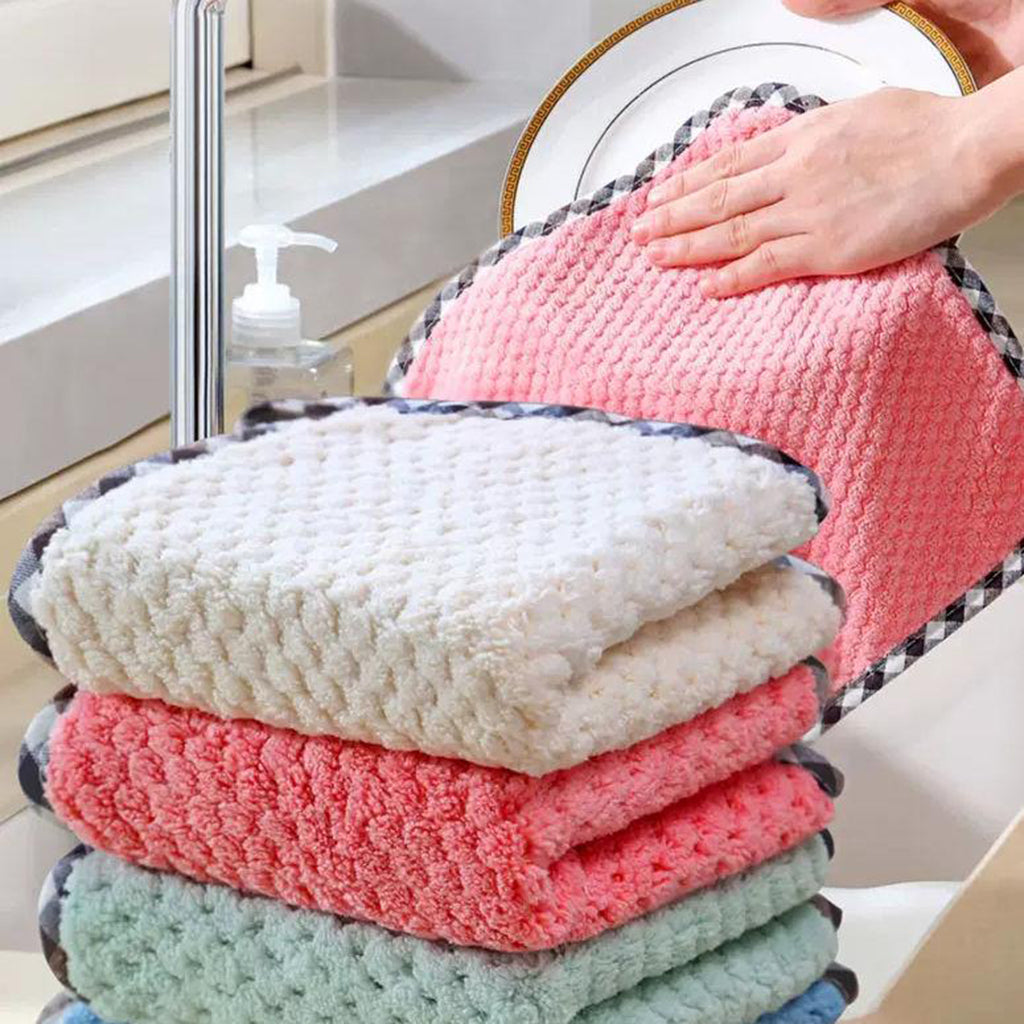 2PCS Super Absorbent Microfiber Kitchen Cloth Dish Cleaning Towel Pink