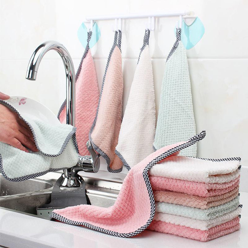 2PCS Super Absorbent Microfiber Kitchen Cloth Dish Cleaning Towel Pink