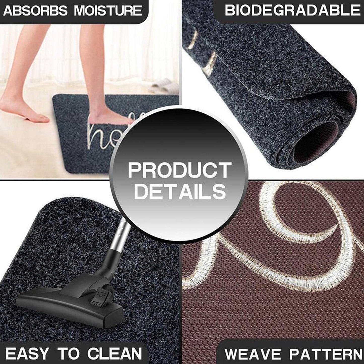 Door Mat Mats Doormats Front Entrance Door Mats Indoor & Outdoor Gray 60x90cm
