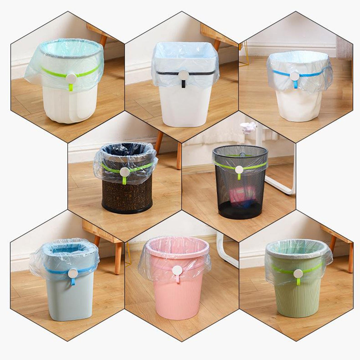 Trash Can Bag Buckle Bands Waste Basket Garbage Bin Clamps Clips Green
