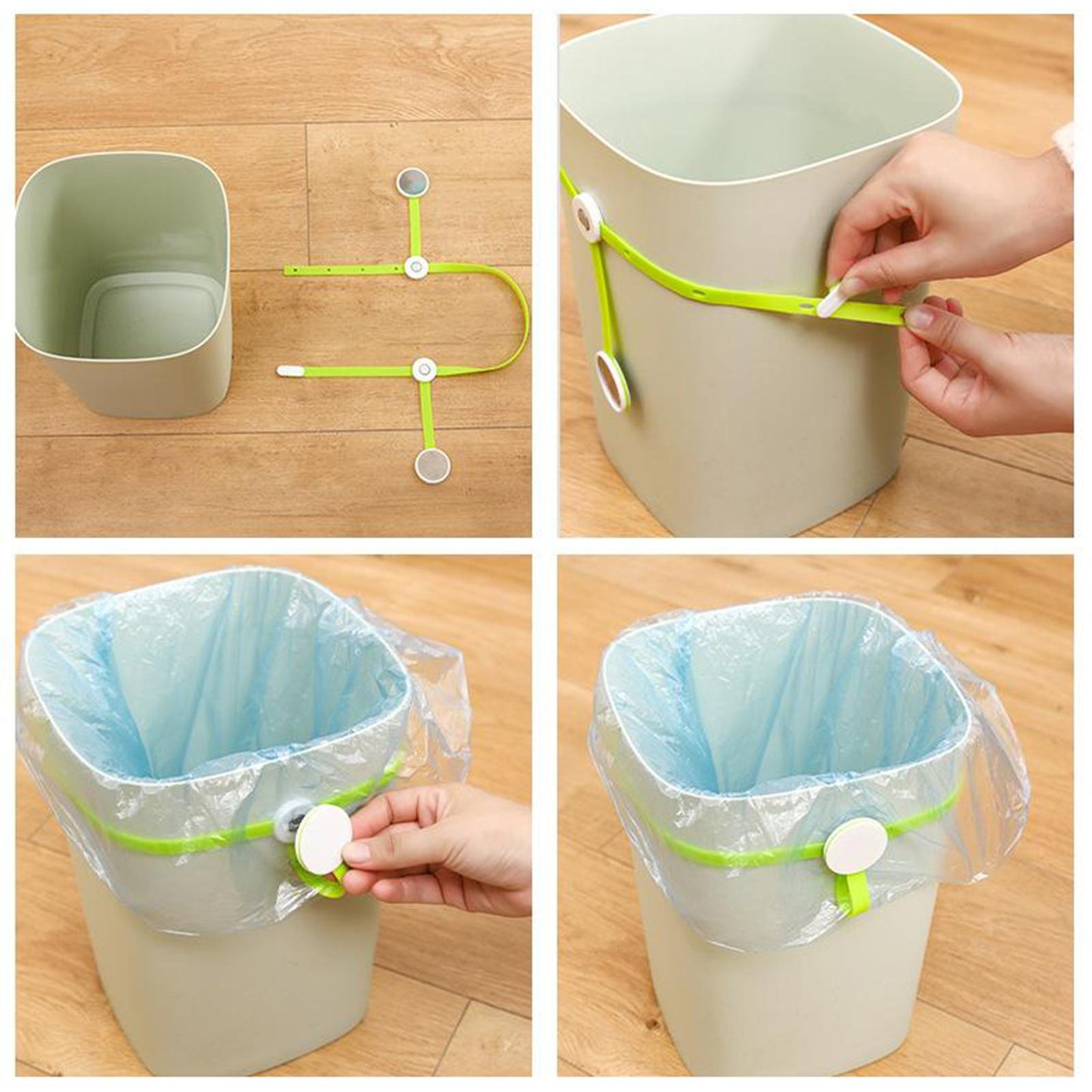 Trash Can Bag Buckle Bands Waste Basket Garbage Bin Clamps Clips Green