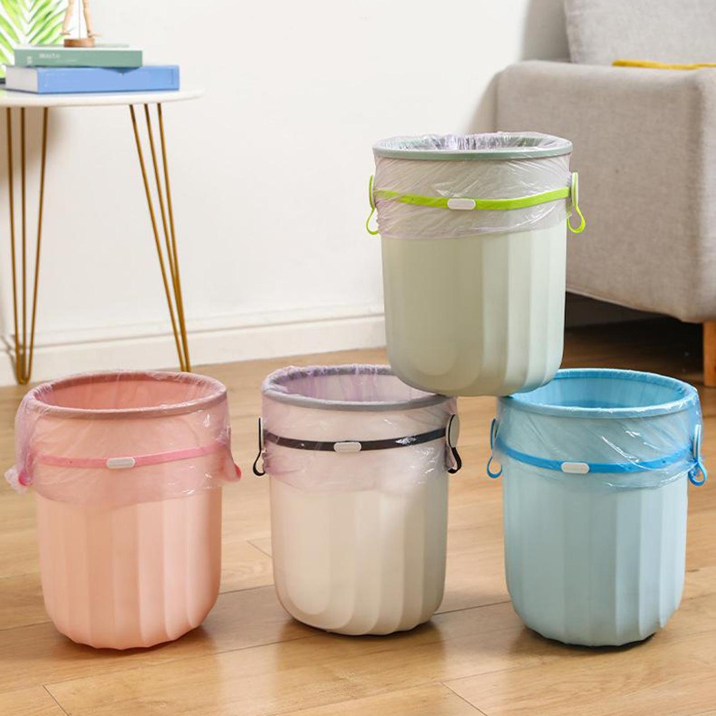 Trash Can Bag Buckle Bands Waste Basket Garbage Bin Clamps Clips Green