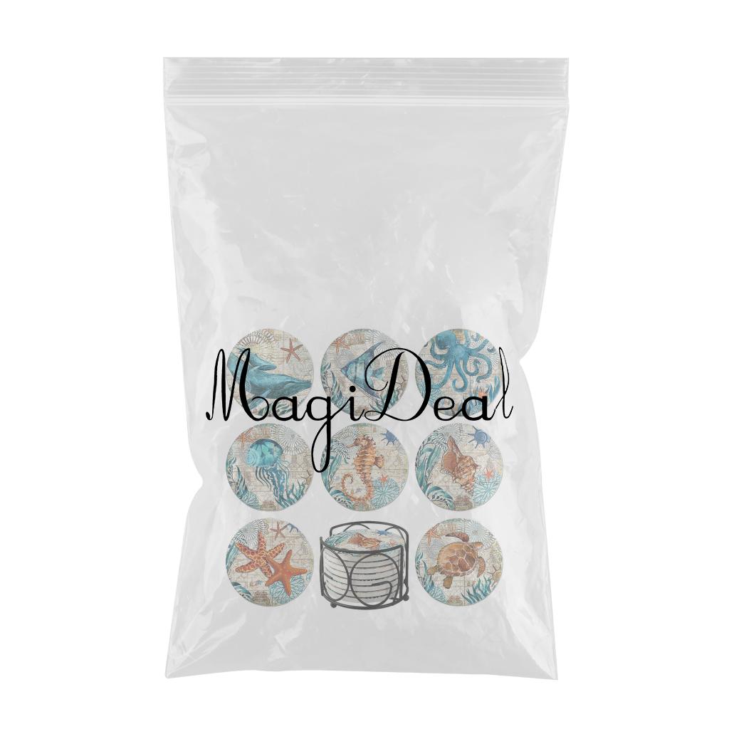 8x Cork Base Drinks Coasters With Holder Cup Pads Placemat Dining Room Decor