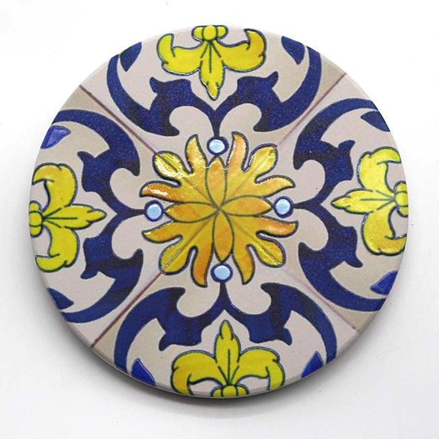 Ceramic Cork Base Round Coasters Kitchen Cup Pads Placemat + Holder 6pcs