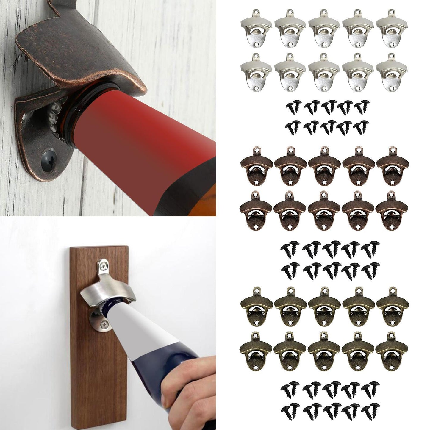10pcs Wall Mounted Bottle Opener Bar Accessories Beer Opener for Home Bar Antique Copper