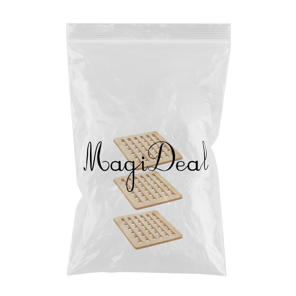 3pcs Natural Bamboo Trivet Mat Pads for Hot Pot Dishes Heat Resistant Square