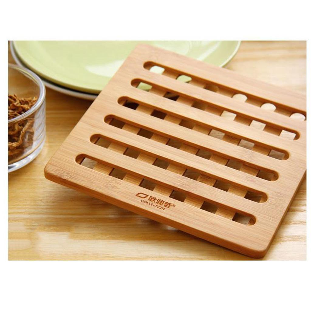 3pcs Natural Bamboo Trivet Mat Pads for Hot Pot Dishes Heat Resistant Square