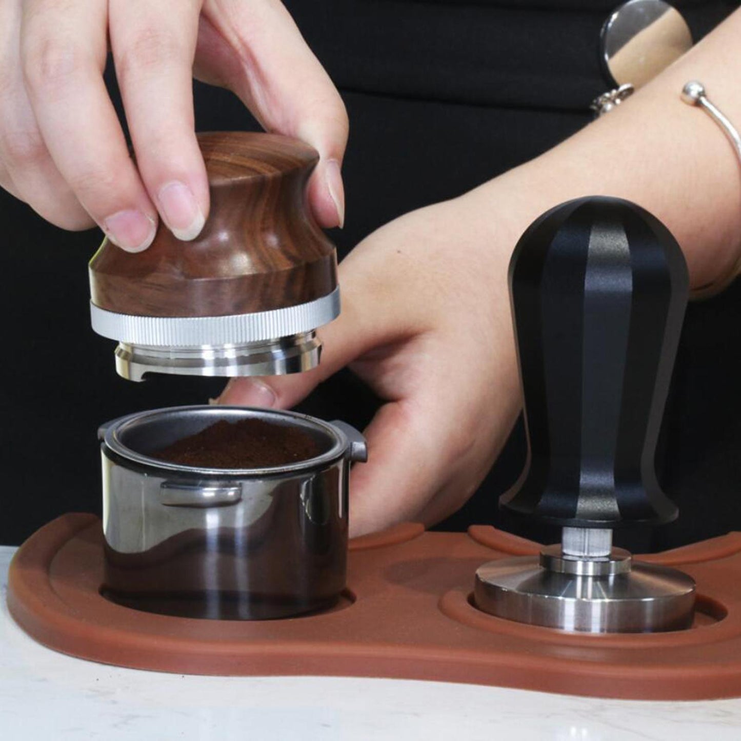Coffee Tamper Tools Press Level Espresso Tamper Unbiased with Anti Pressure 53mm Style6