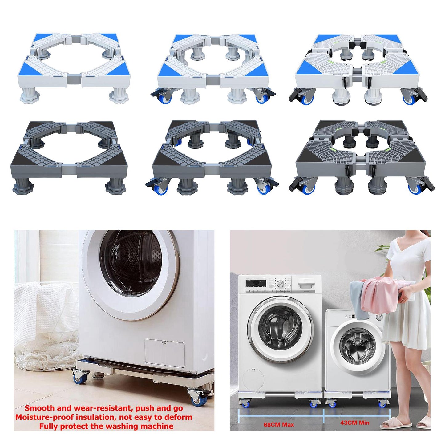 Adjustable Washing Machine Stand Stable Fridge Base Support 4 Strong Feet Gray