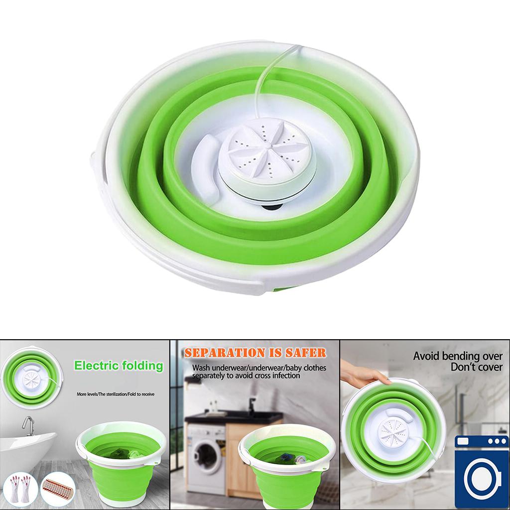 Folding Washing Machine Ultrasonic Washer USB Powered for Camping Socks 2 in 1 green