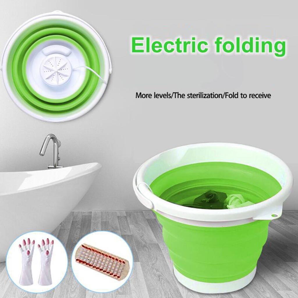 Folding Washing Machine Ultrasonic Washer USB Powered for Camping Socks 2 in 1 green