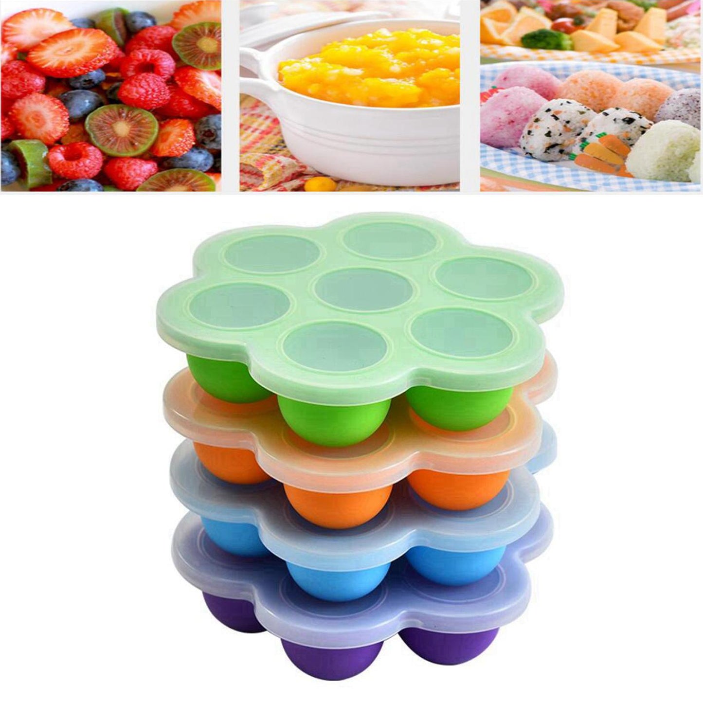 Infant Breast Milk Freezer Tray Weaning Storage Box 7 Grids with Clip-on Lid blue