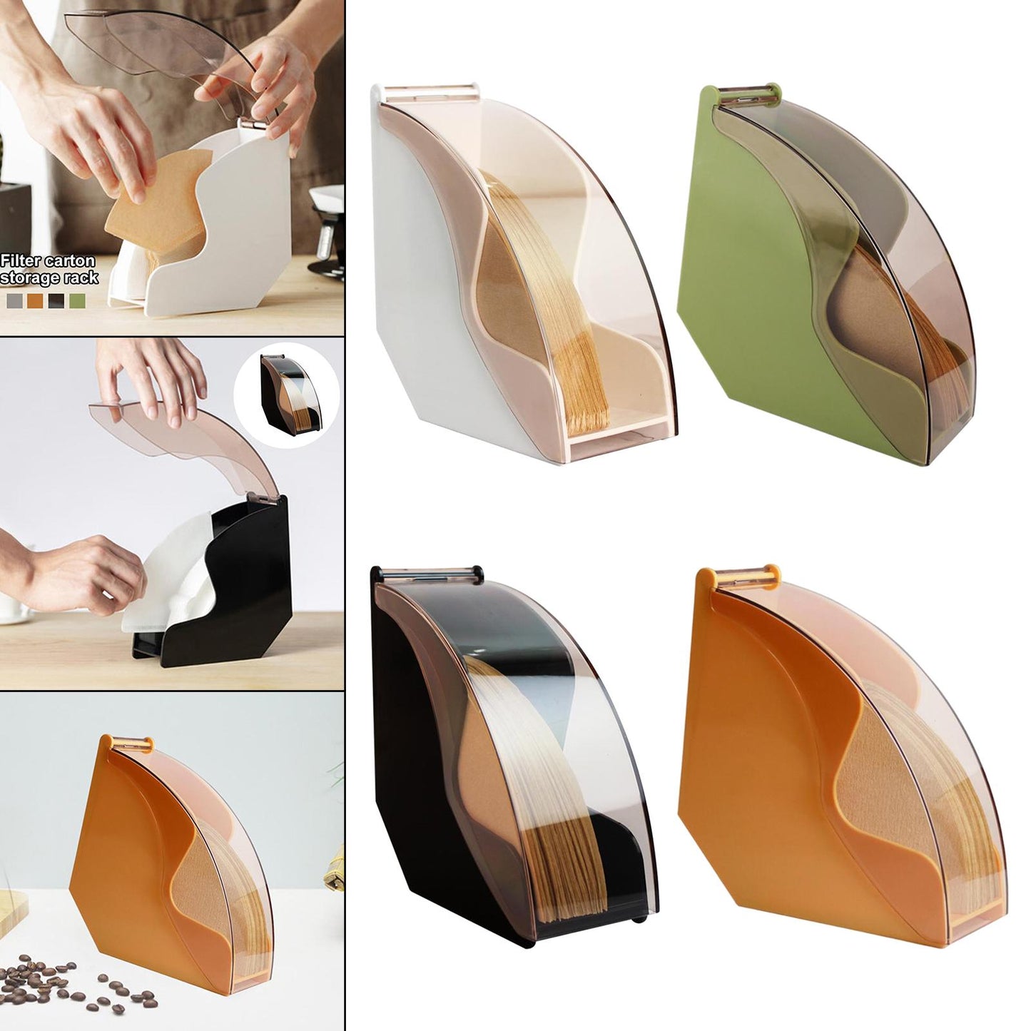Dust-proof Large Coffee Filter Holder Box Dispenser Shelf for Home Kitchen white