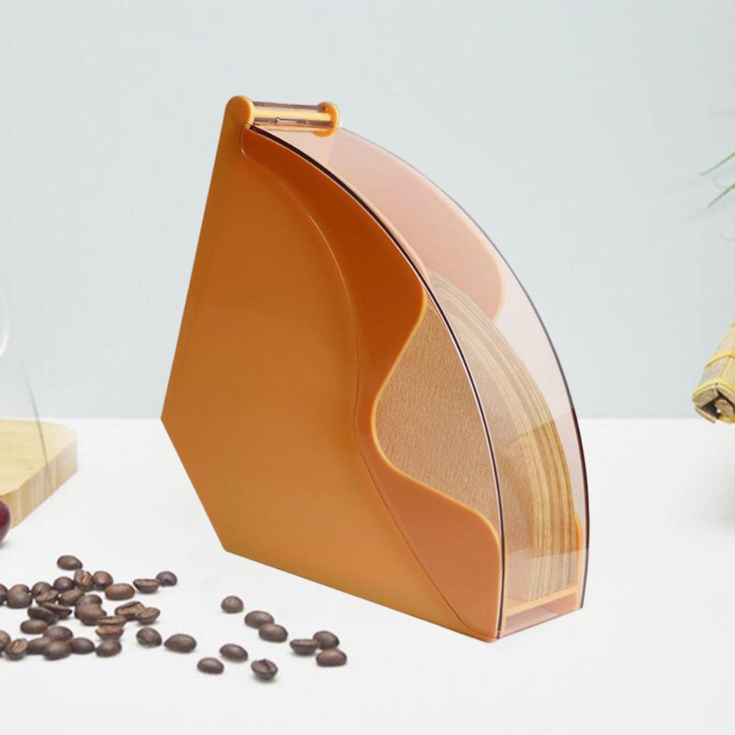Dust-proof Large Coffee Filter Holder Box Dispenser Shelf for Home Kitchen orange