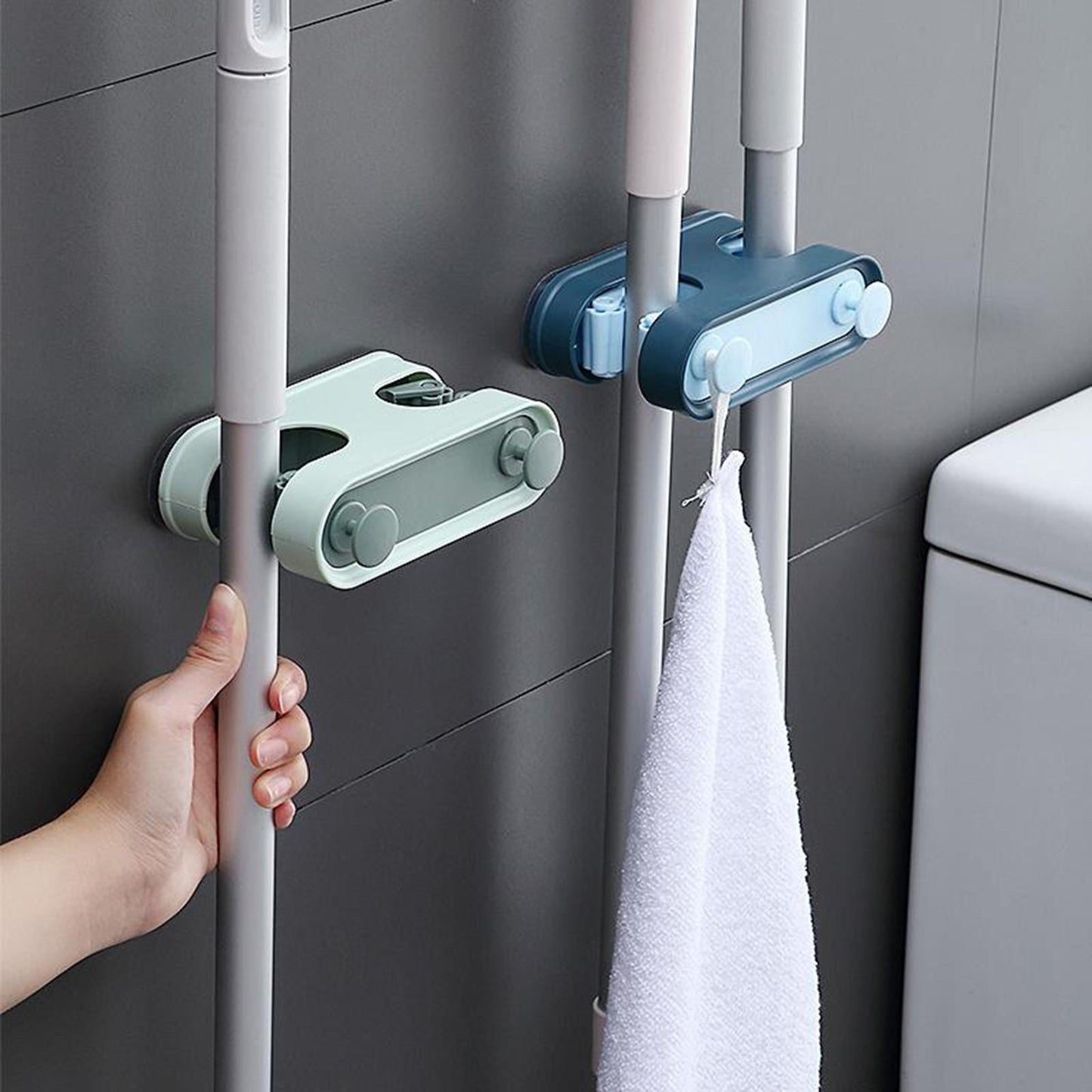 Heavy Duty Broom Mop Holder Wall-mount Storage Rack Closet Laundry Organizer Blue