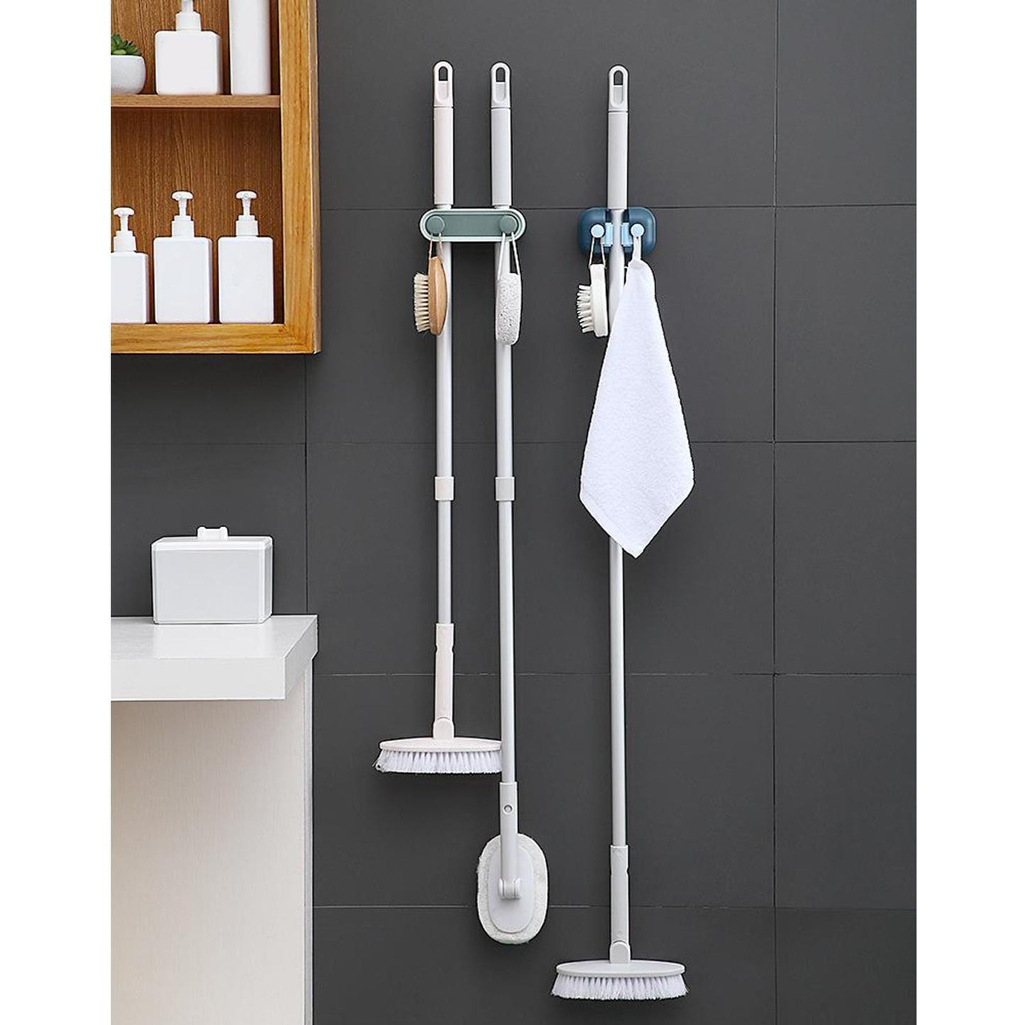 Heavy Duty Broom Mop Holder Wall-mount Storage Rack Closet Laundry Organizer Green