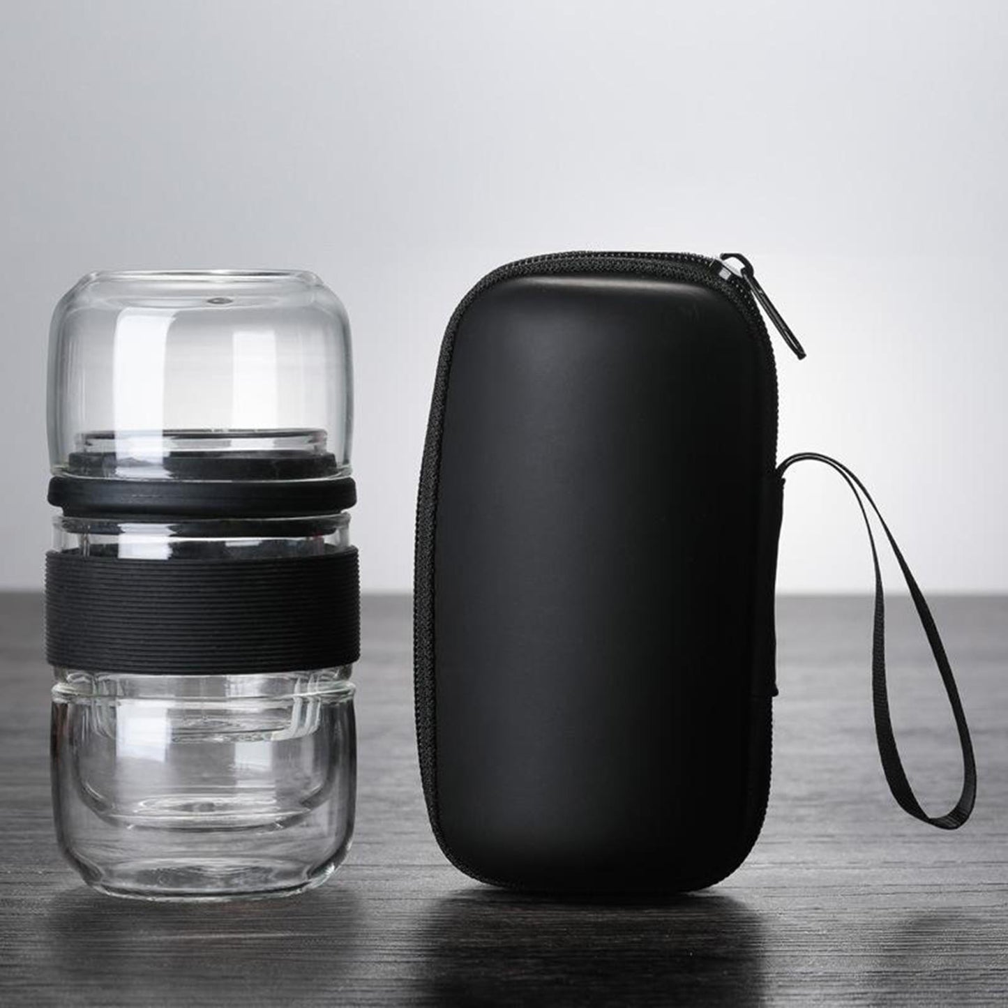 Travel Tea Set Glass Portable Teapot Teacup Set for Home Office Gifts Black