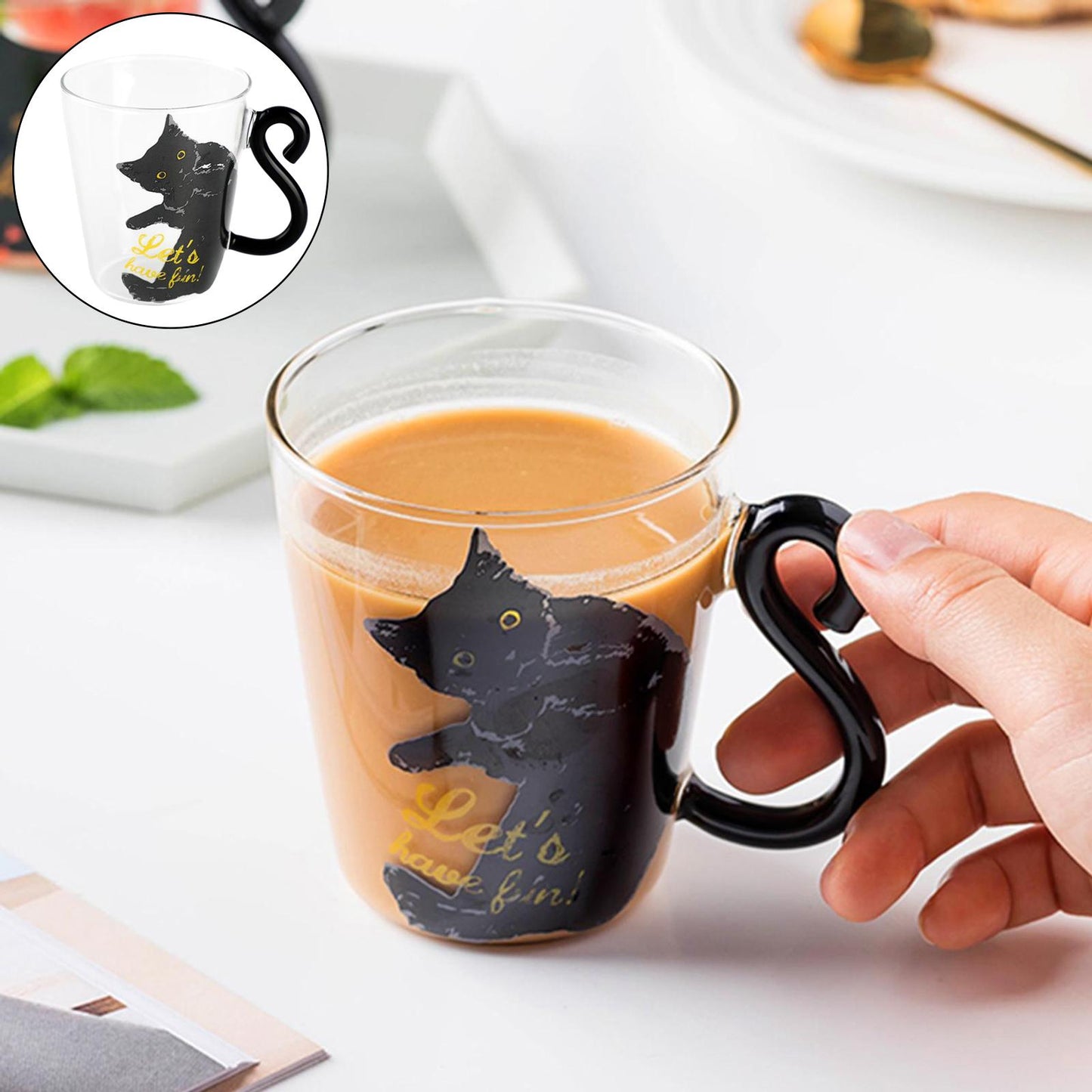 Creative Cute Cat Coffee Mug Glass Cup Milk Juice Tea Cup 300ml Style 2