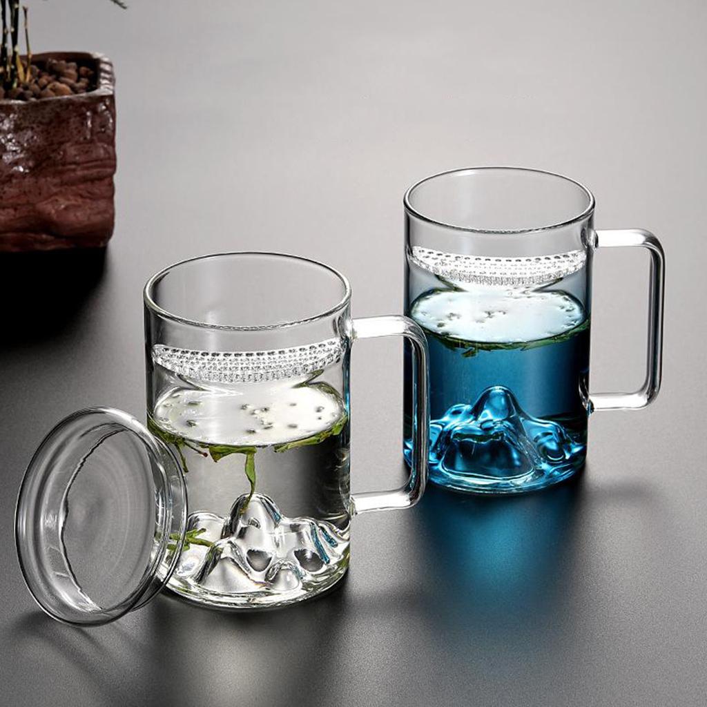 Glass Tea Cup with Lid Filter Glass Cup Travel Teacup Teaware Water Mug Blue