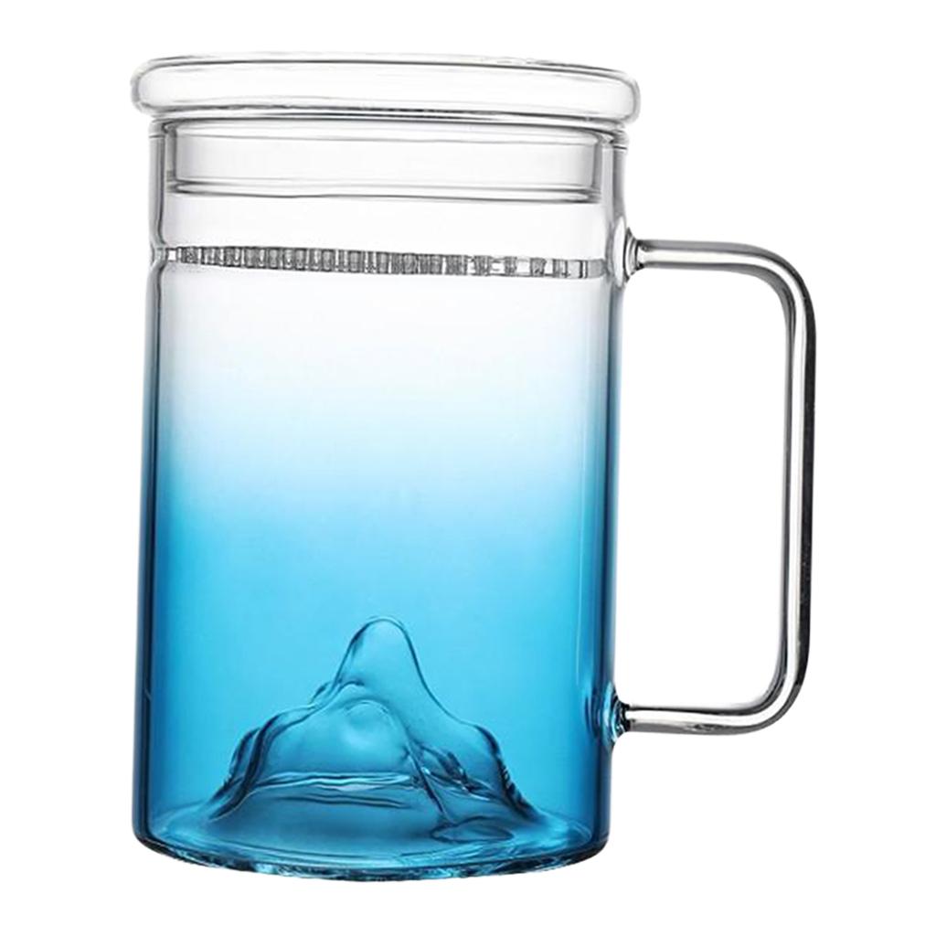 Glass Tea Cup with Lid Filter Glass Cup Travel Teacup Teaware Water Mug Blue